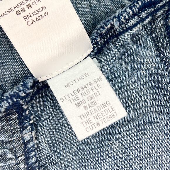 MOTHER The Ruffle Denim Mini Skirt Threading The Needle Blue Wash Size 27 - Picture 6 of 7